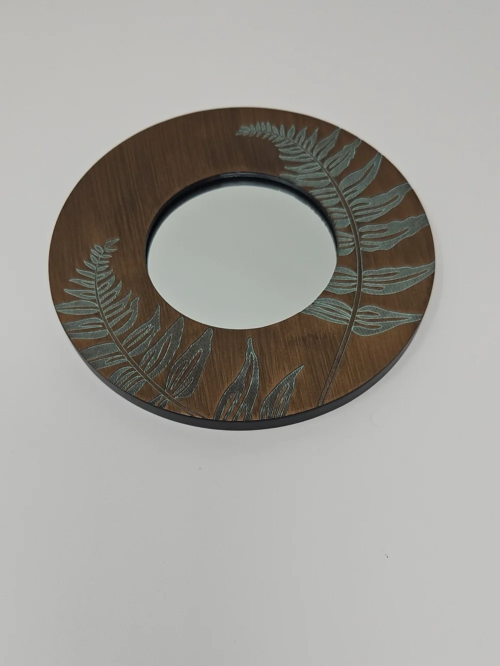 Faux Wood Wall Mirror Trio with Teal Leaf Accent - Unbranded